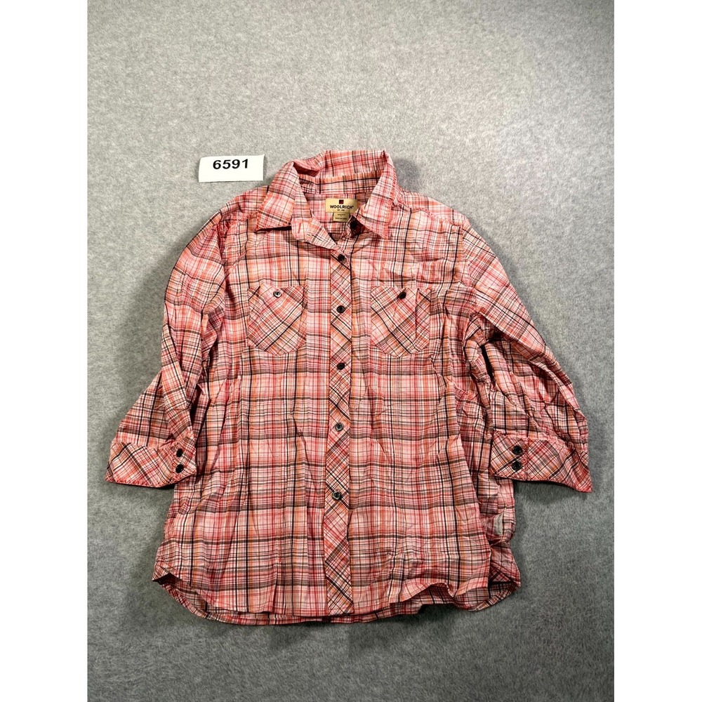 Woolrich Shirt‎ Womens Large Pink Plaid Cotton Stretch Collared Button Up Casual
